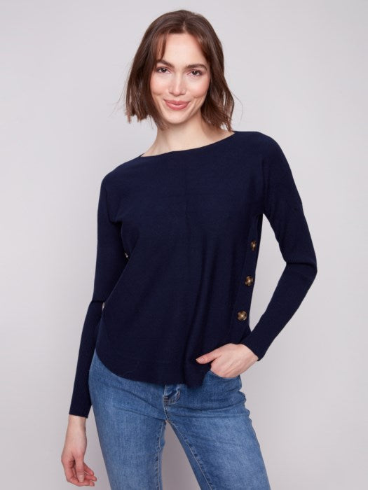 Boatneck Sweater w/side Buttons