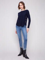 Boatneck Sweater w/side Buttons