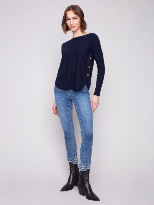 Boatneck Sweater w/side Buttons