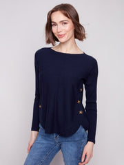 Boatneck Sweater w/side Buttons