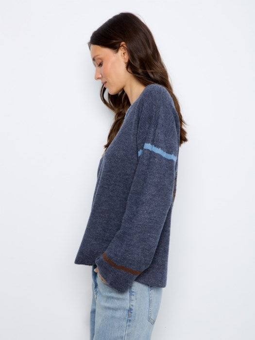 Notch Neck Embroidered Sweater