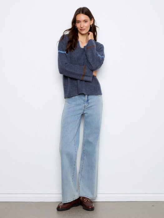 Notch Neck Embroidered Sweater