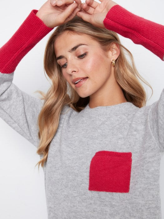 Drop Shoulder Contrast Sweater w/ Pocket