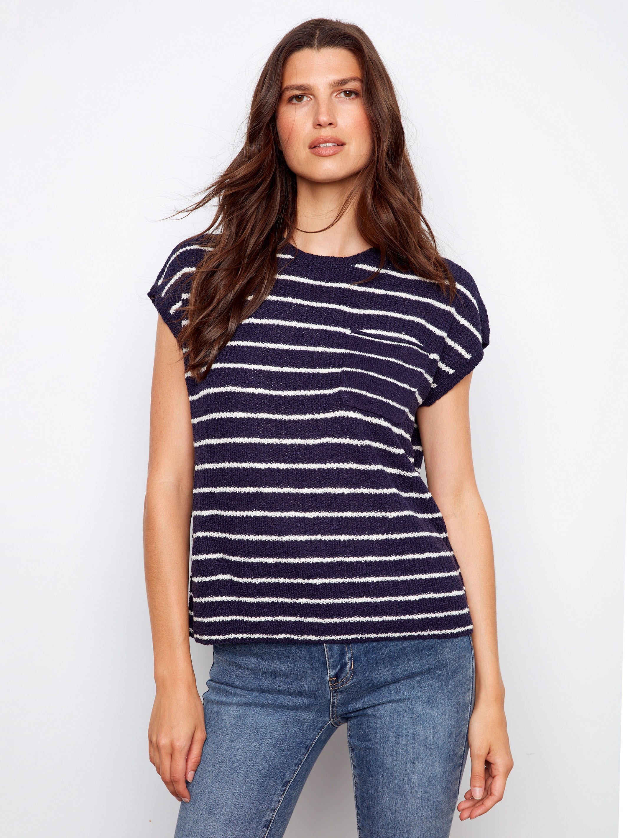 Charlie B Striped Crew Neck Sweater