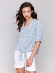 Charlie B Eyelet Embroidered Knot Top