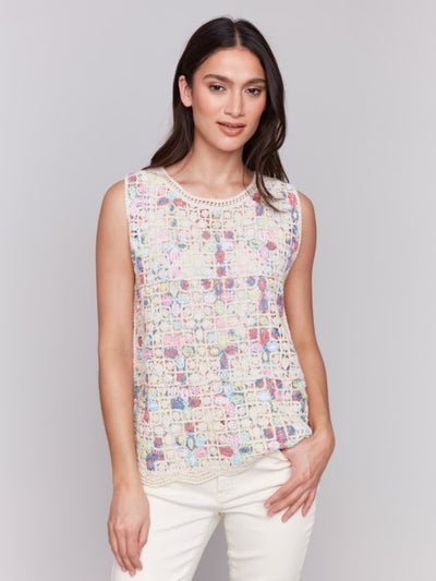 Charlie B Crochet Sleeveless Confetti Top