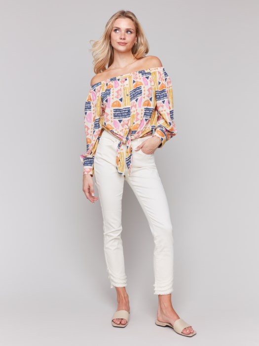 Charlie B Off Shoulder Batik Top