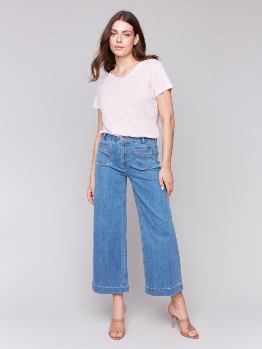 Charlie B Cropped Front Patch Pocket Denim