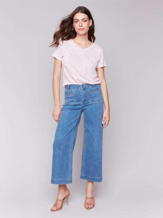 Charlie B Cropped Front Patch Pocket Denim