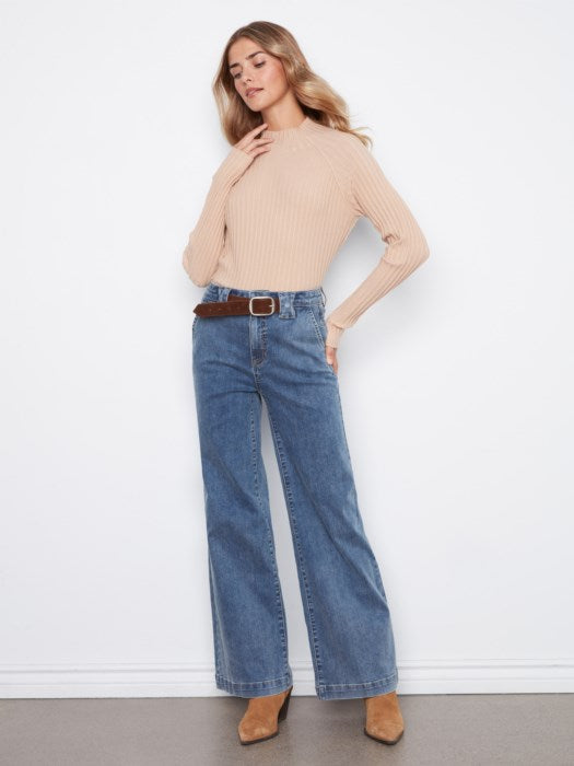 Wide Leg Flare Pants w/ Belt