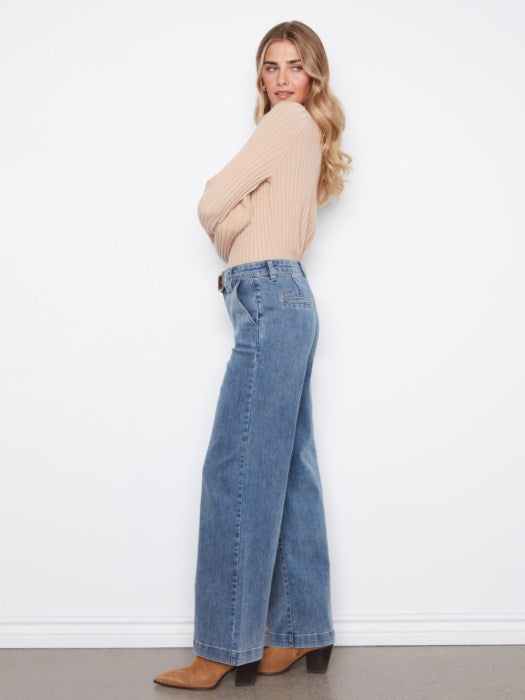 Wide Leg Flare Pants w/ Belt