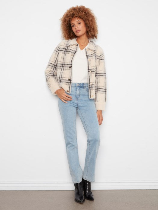 Eyelash Yarn Plaid Snap Front Jacket