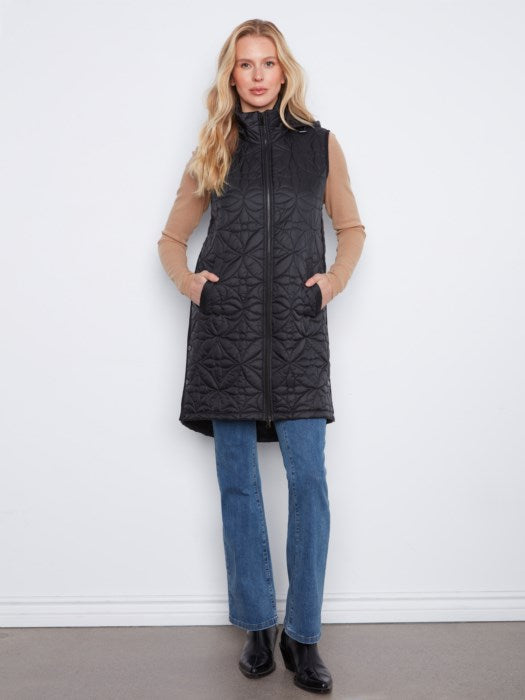 Long Puffer Vest w/ Removeable Hood