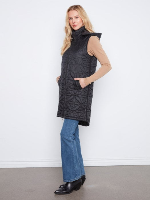 Long Puffer Vest w/ Removeable Hood
