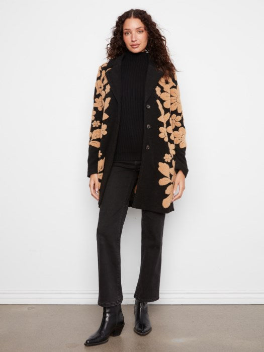 Floral Sherpa Applique Coat