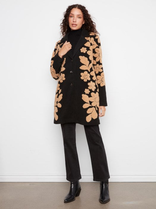 Floral Sherpa Applique Coat