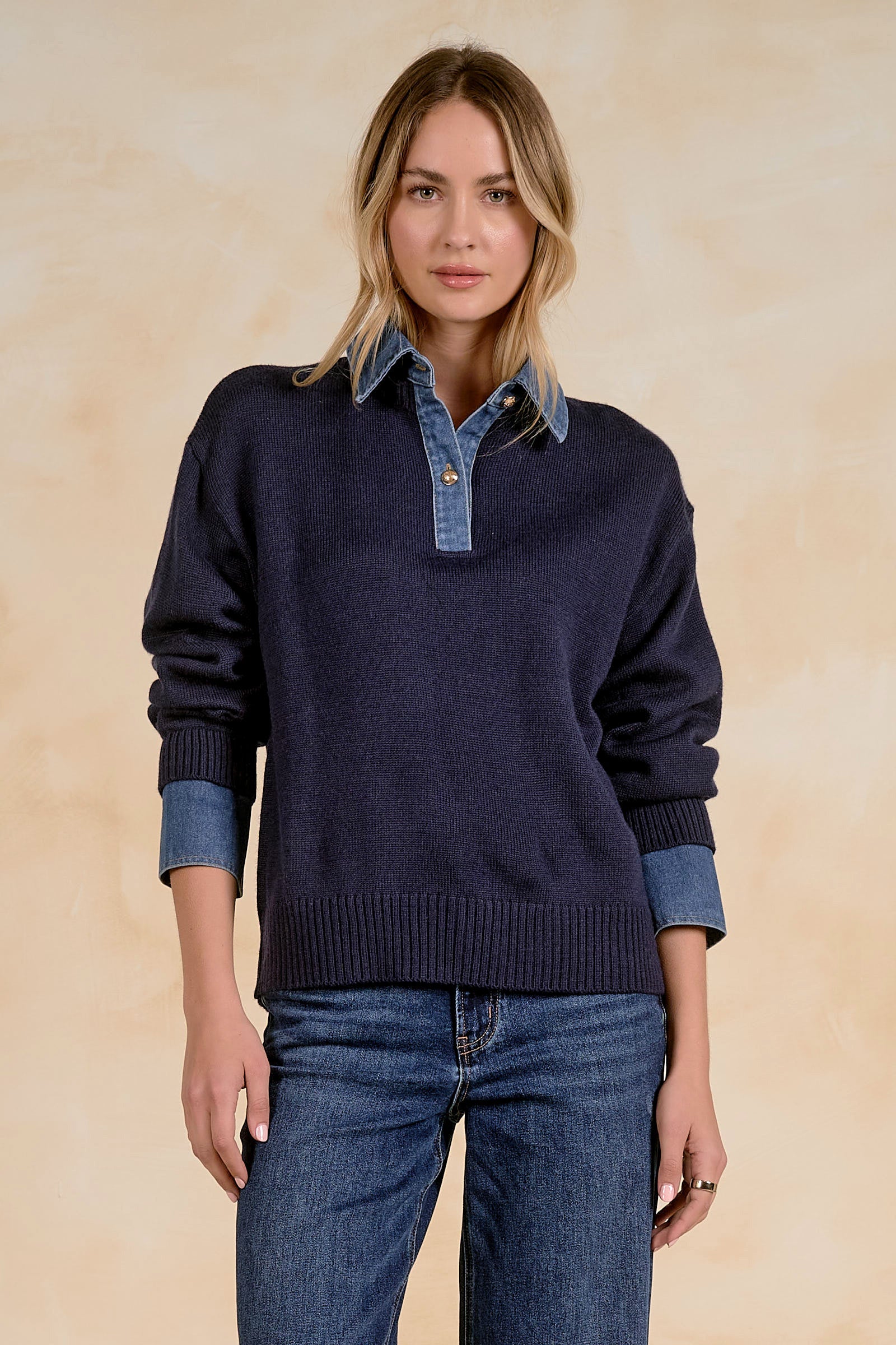 Elan Denim Lined Sweater Navy