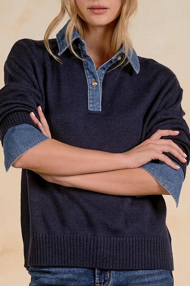 Elan Denim Lined Sweater Navy