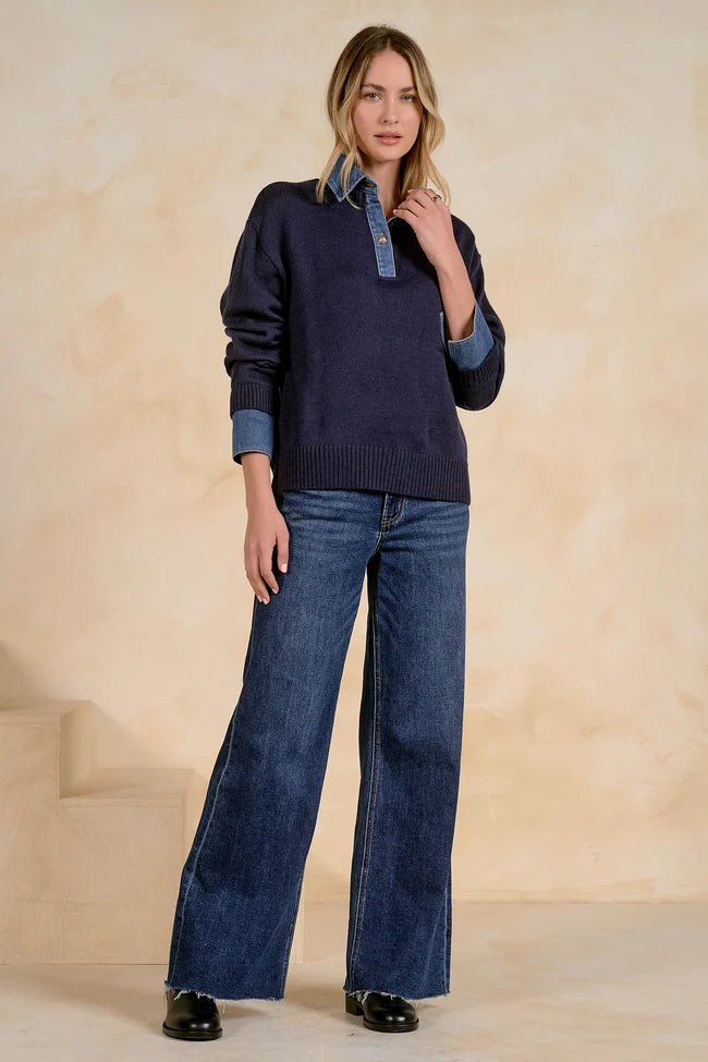 Elan Denim Lined Sweater Navy