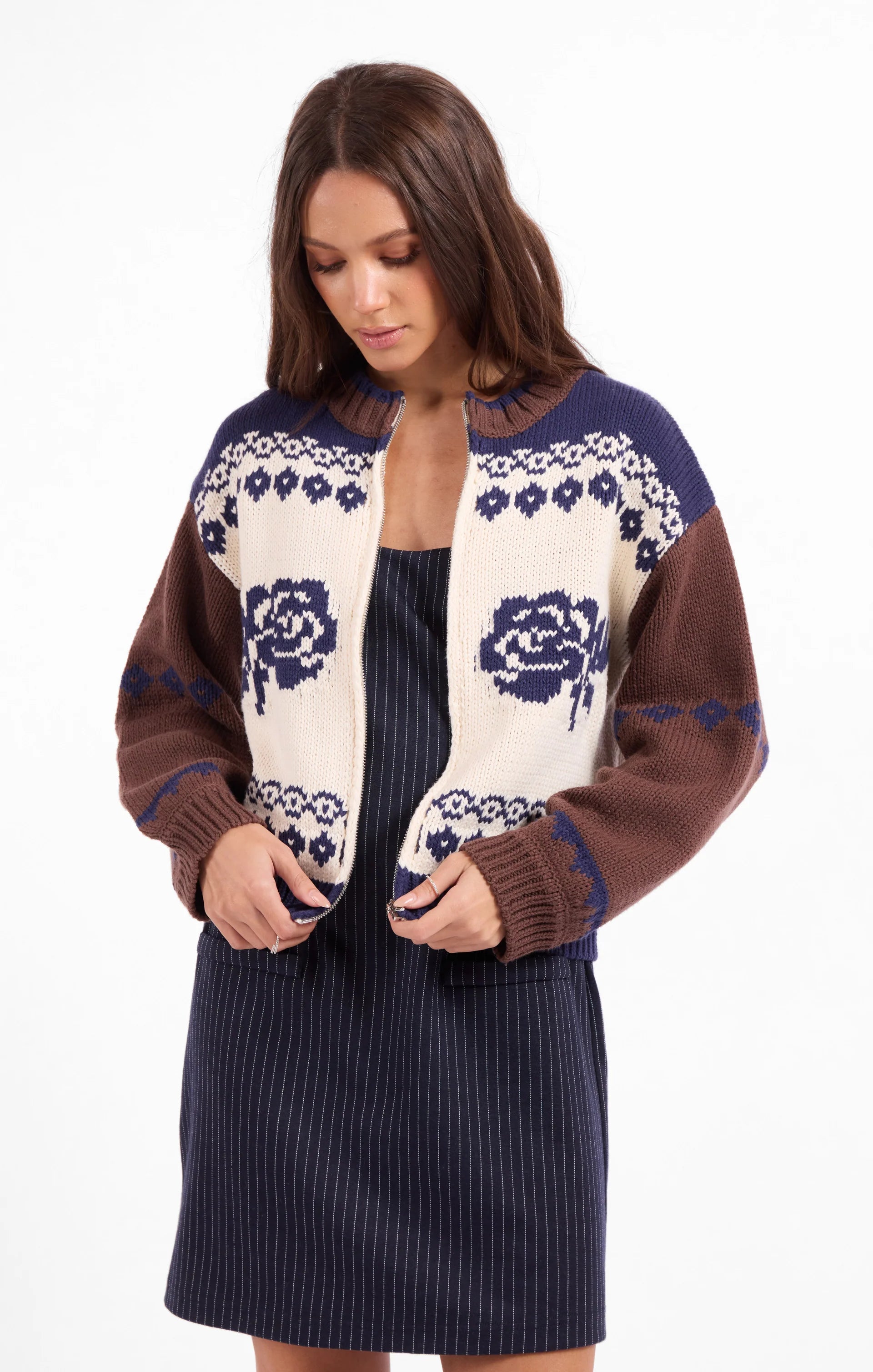 Sweet Rose Sweater Knit Zip Jacket