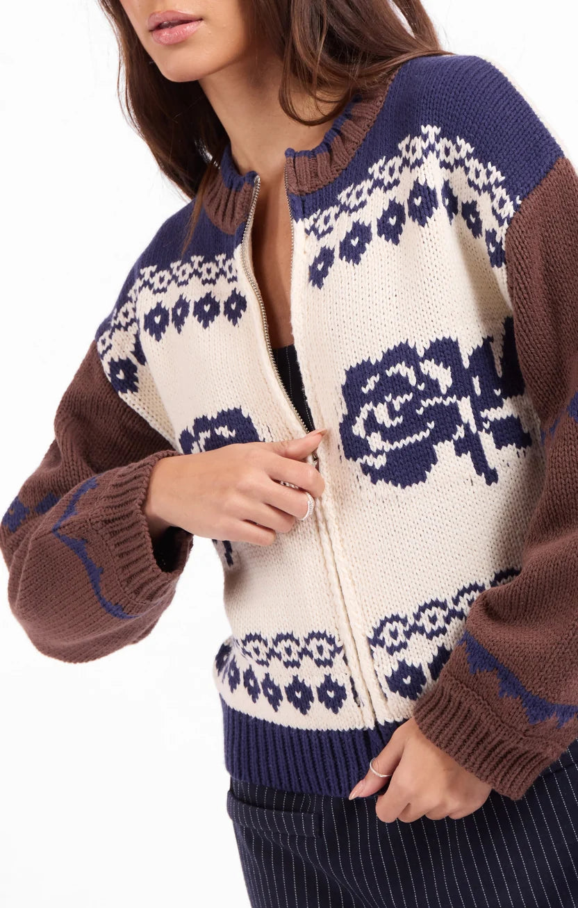 Sweet Rose Sweater Knit Zip Jacket