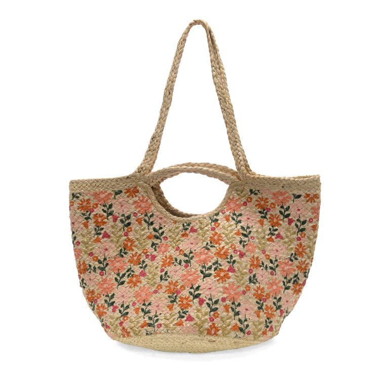 Joy Susan Coral Painted Daisies Anya Jute Tote