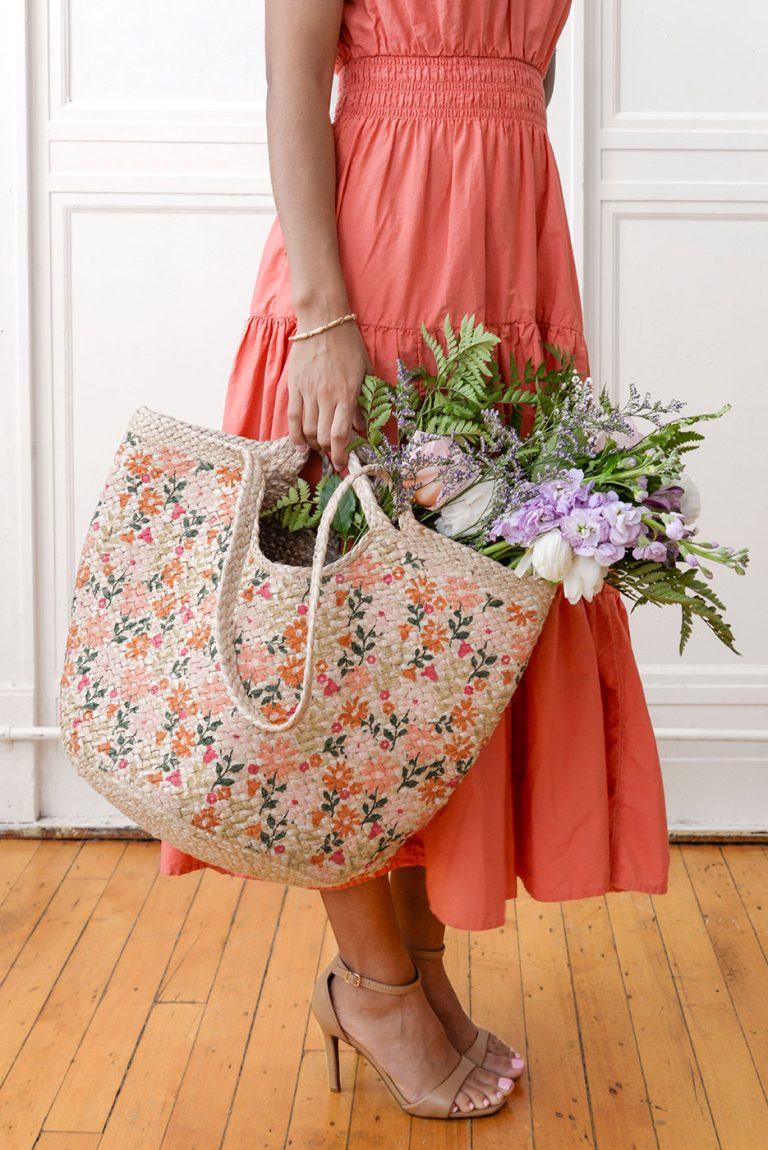 Joy Susan Coral Painted Daisies Anya Jute Tote