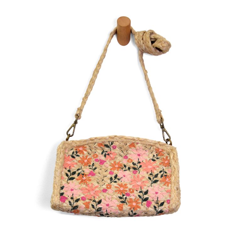 Joy Susan Coral Painted Daisies Miley Jute Crossbody