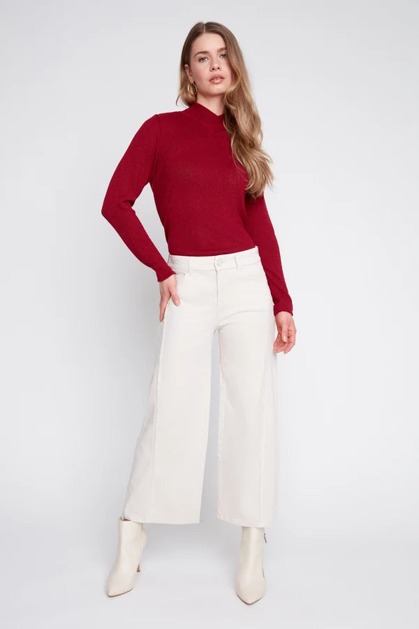 Cropped Wide-Leg Pants with Vertical Frayed Detail