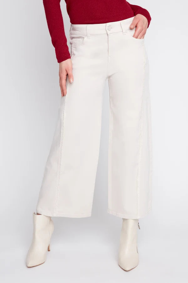 Cropped Wide-Leg Pants with Vertical Frayed Detail