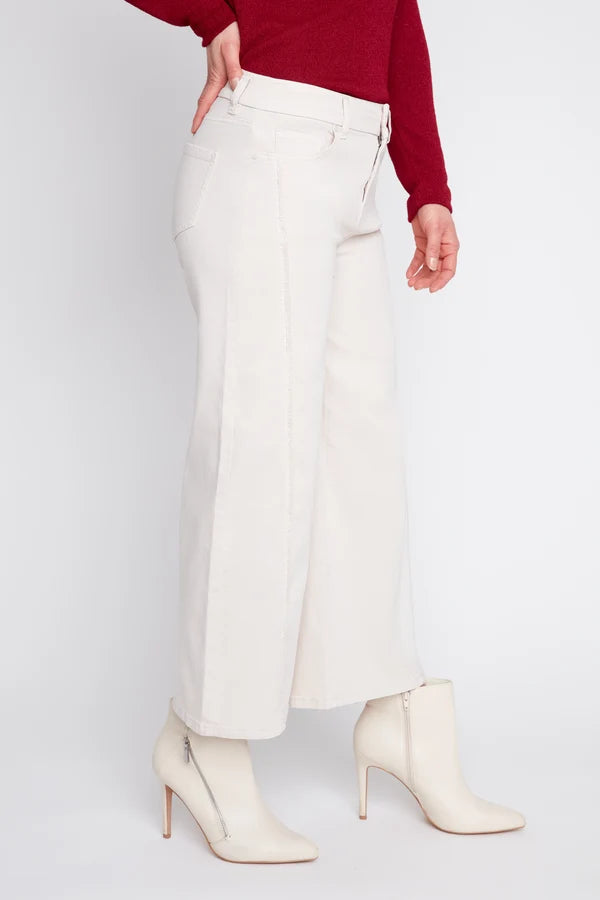 Cropped Wide-Leg Pants with Vertical Frayed Detail