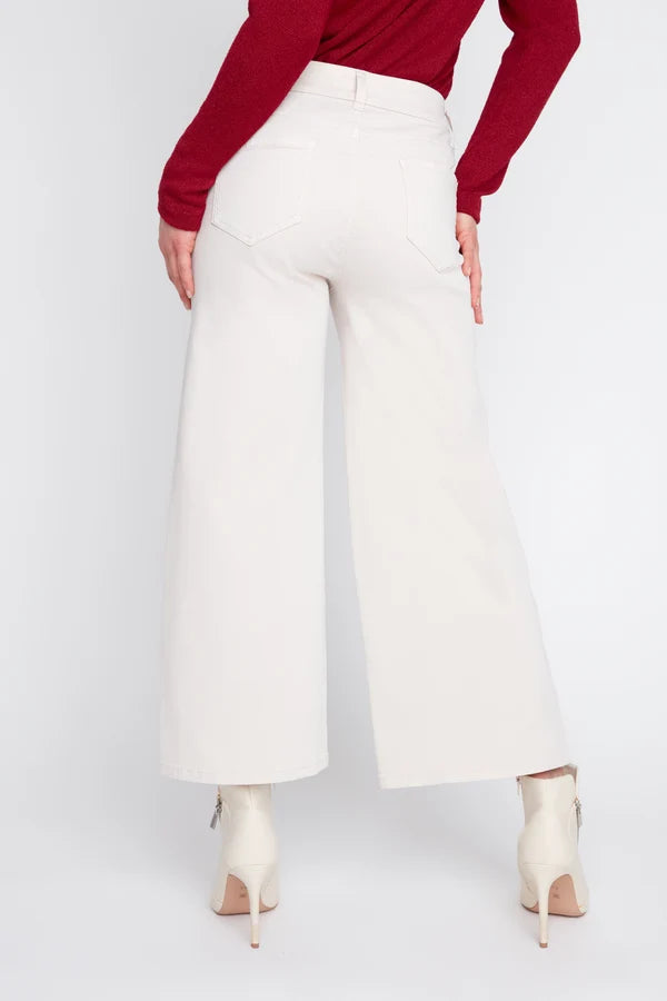 Cropped Wide-Leg Pants with Vertical Frayed Detail