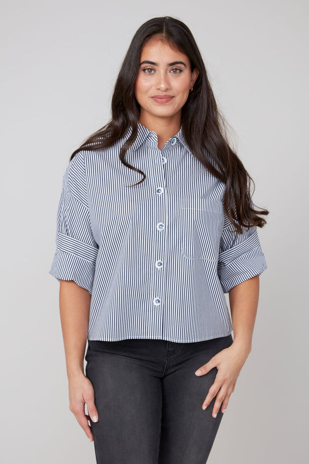 Aster Striped Button Top