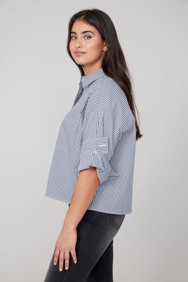 Aster Striped Button Top
