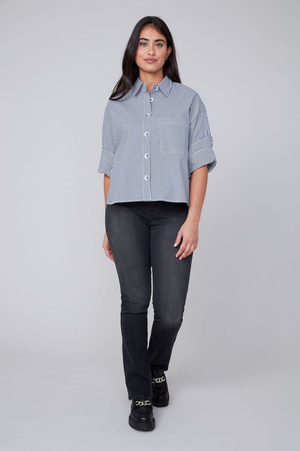 Aster Striped Button Top