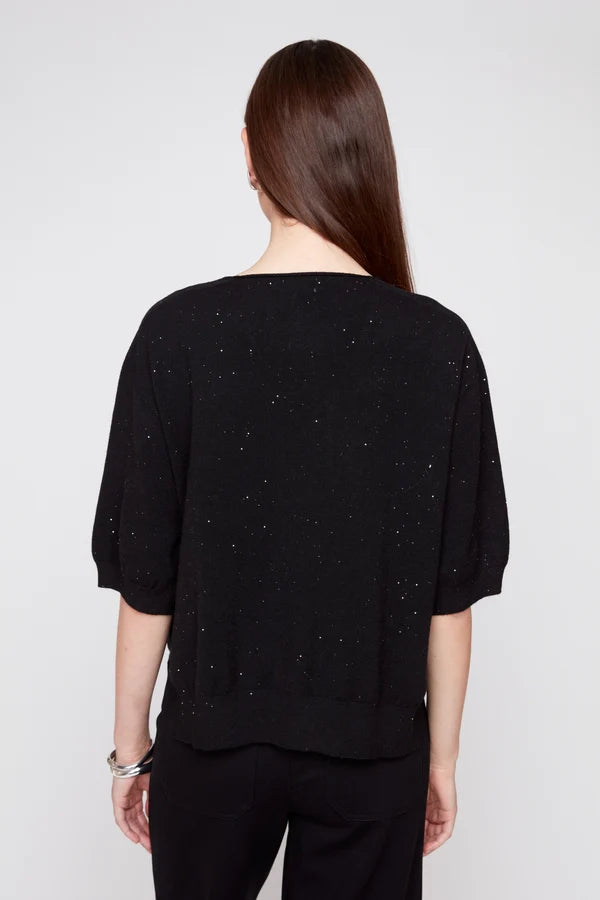 Sparkle Detail V-Neck Puff Sleeve Knit Sweater