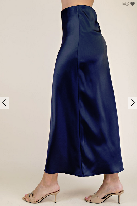 Glam NAVY SATIN MIDI SKIRT