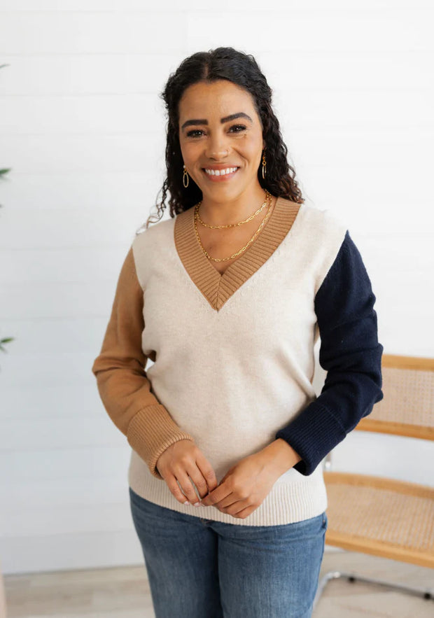 Colorblock V-Neck Sweater