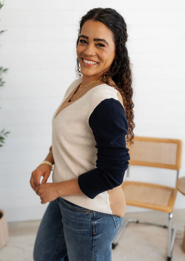 Colorblock V-Neck Sweater