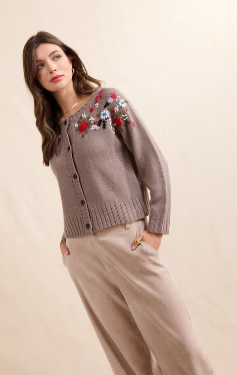 Sable Floral Embroidered Cardigan