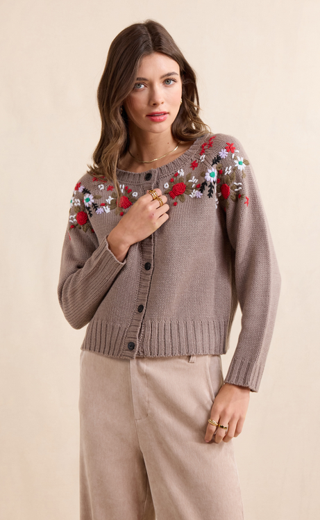 Sable Floral Embroidered Cardigan