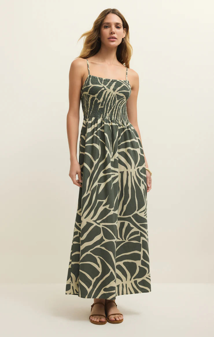 Z Supply Bayside Tova Palm Linen Maxi Dress