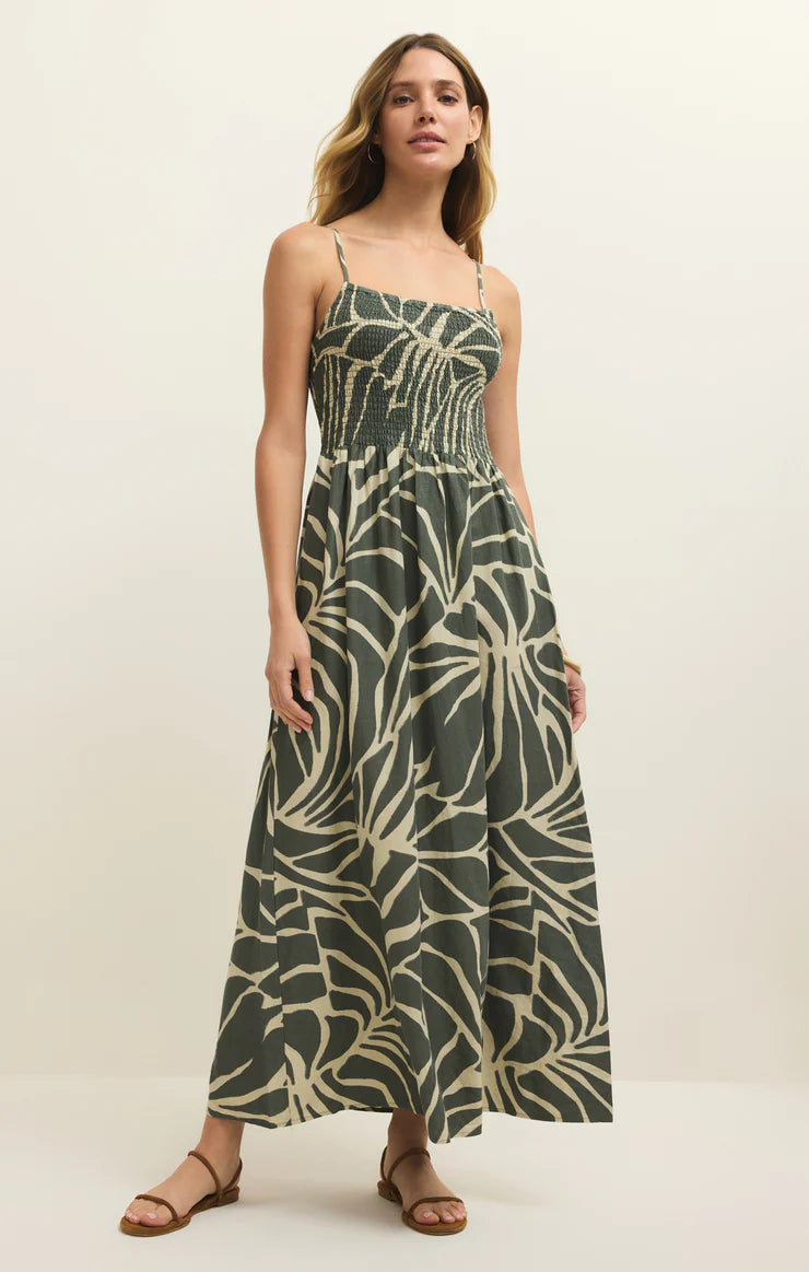 Z Supply Bayside Tova Palm Linen Maxi Dress