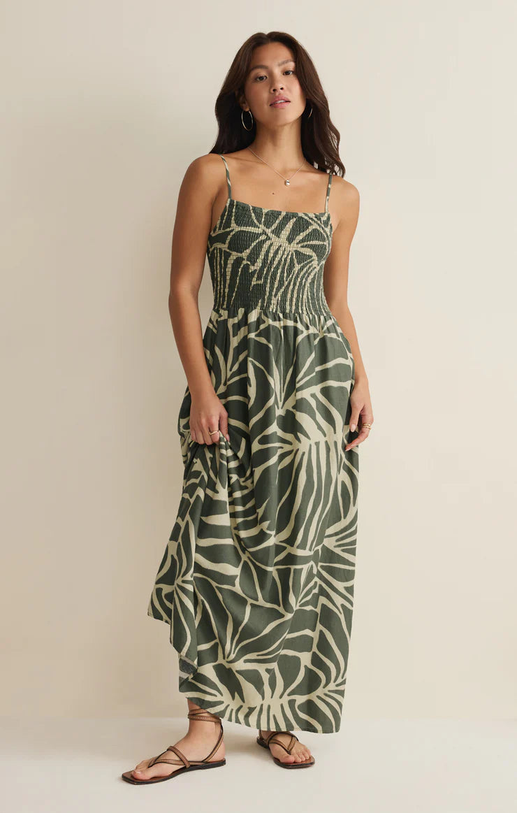 Z Supply Bayside Tova Palm Linen Maxi Dress