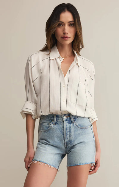 PERFECT LINEN STRIPPED TOP