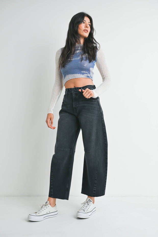 Washe Black Barrel Jean w/ Seams
