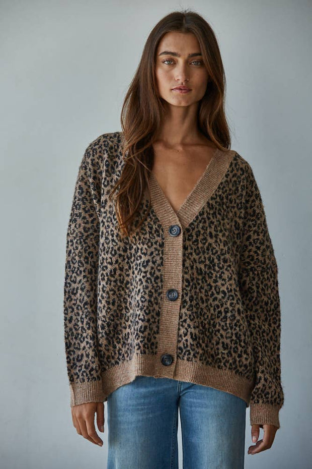 Knit Sweater Animal Print Cardigan