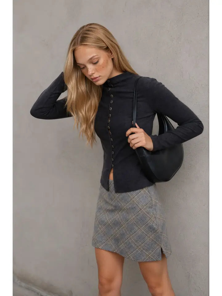 Button Front Mockneck TW2287