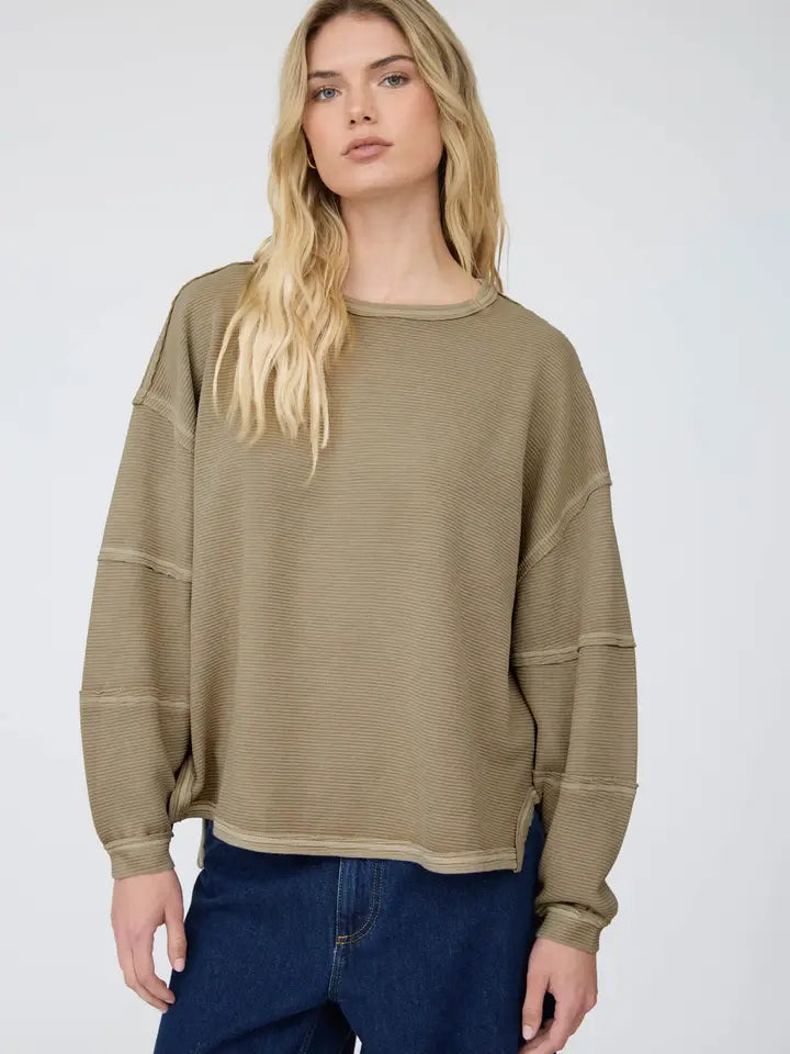 Exposed Seam Detail L/S Knit Top