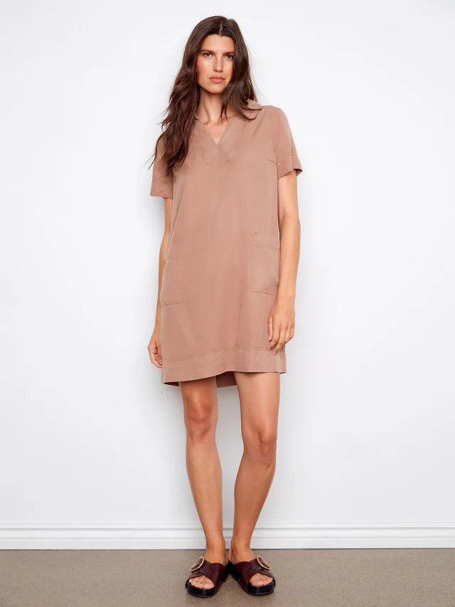 Charlie B C3229 Collared V-Neck Tencel Dress